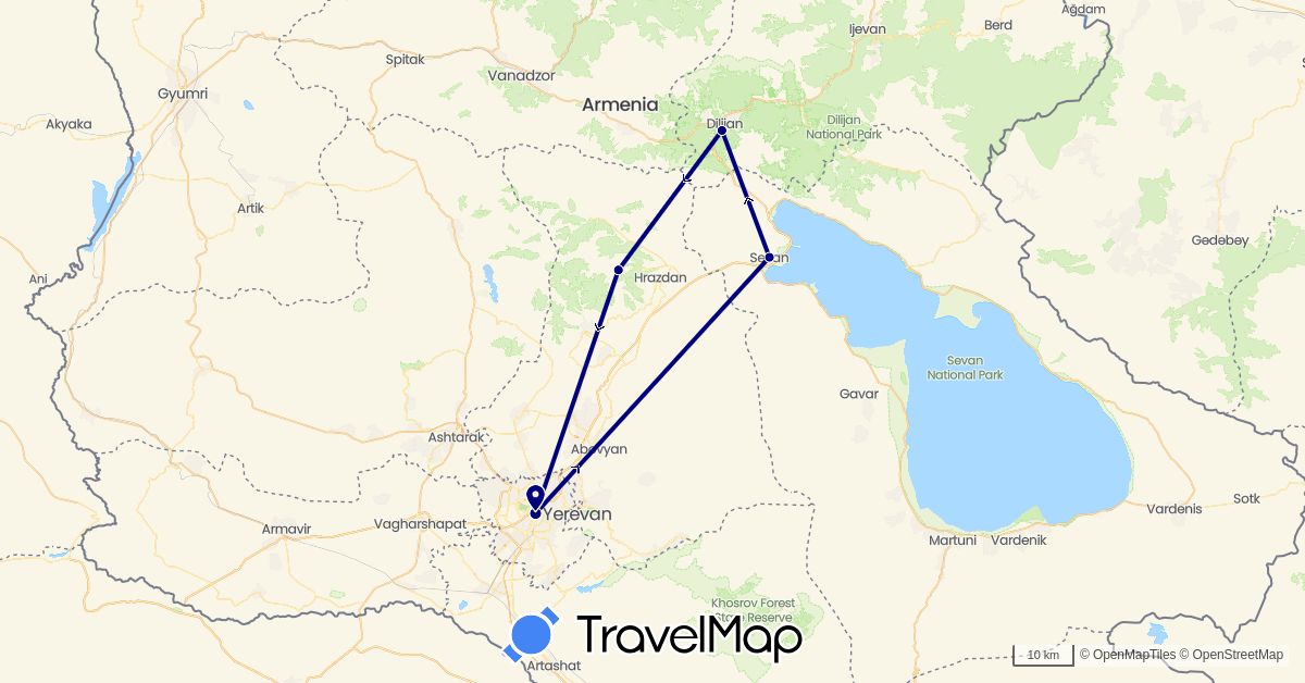 TravelMap itinerary: driving in Armenia (Asia)