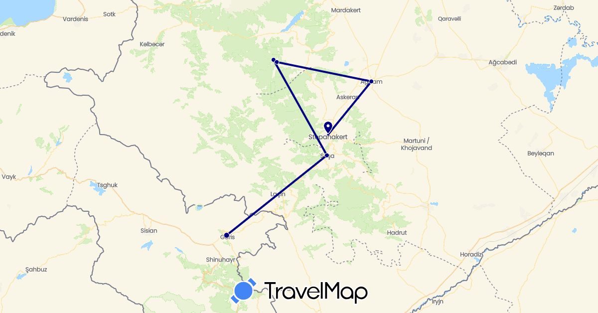 TravelMap itinerary: driving in Armenia, Azerbaijan (Asia)